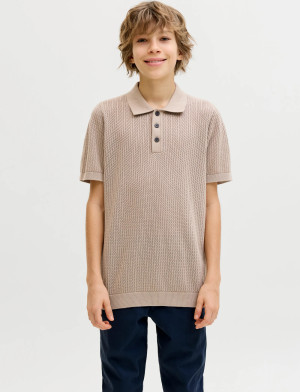 Jack & Jones Jjjess Knit Polo Ss Jnr - Beige - 164