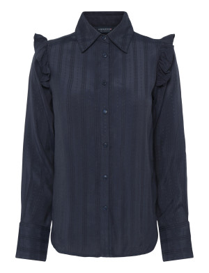 Lexington Clothing Jacquard Weave Ruffle Blouse   XS Navy XS
