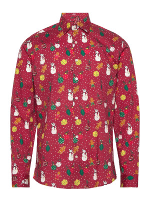 Lindbergh Aop Christmas Shirt L/S - Red - S
