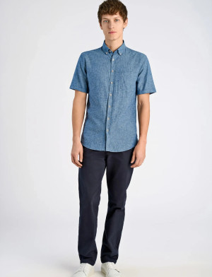 Lindbergh Cotton/Linen Shirt S/S - Navy - M Navy M