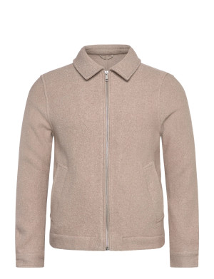 Lindbergh Wool Blend Zip Through Overshirt - Beige - XXL
