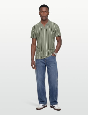Lindbergh Striped Piqué Polo Shirt S/S - Khaki green - S Khaki green S