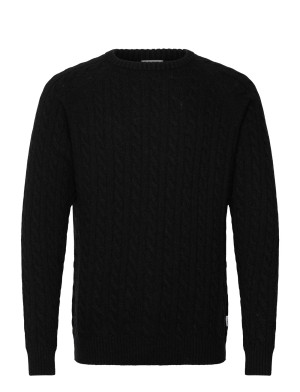 Lindbergh Lambswool Raglan Cable O-Neck Knit   XXL Black XXL