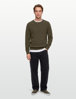 Lindbergh Rib Knitted O-Neck Knit - Khaki green - L Khaki green L