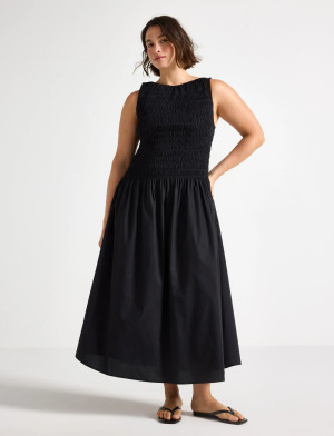 Lindex Sleeveless Midi Dress With Smock - Black - L