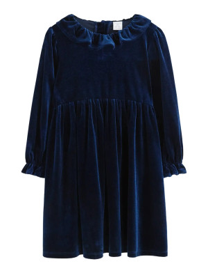 Lindex Langermet Kjole I Fløyel   104 Navy 104