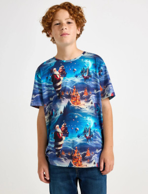 Lindex T Shirt Ai Aop Santa - Multi/patterned - 134/140 Multi/patterned 134/140