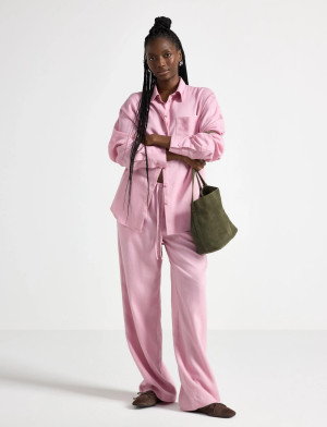 Lindex Wide Trousers In Linen Blend - Pink - XXL Pink XXL