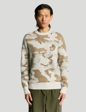 Scott Brushed Camouflage Crew Neck Jumper - Beige - XXL