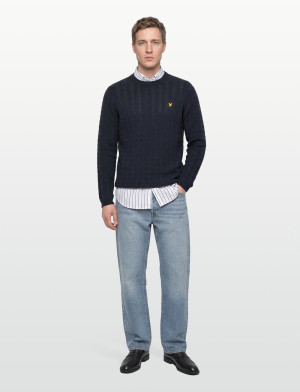 Scott Linen Blend Long Sleeve Jumper - Navy - XXL