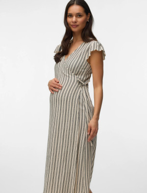 Mamalicious Mldiana Tess Cap Wrap Jrs Midi Dress 2F - Cream - XL Cream XL
