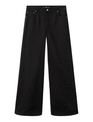 Mango Wide Leg Jeans With Rhinestones   36 Black 36