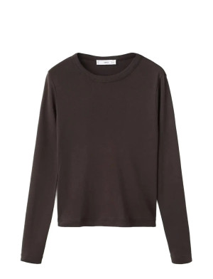 Mango Long Sleeve Cotton T-Shirt   XS Brown XS