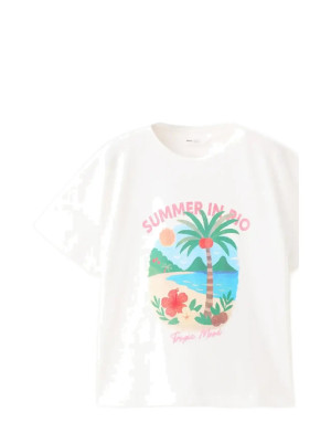 Mango Tropical Print T-Shirt - White - 7-8 White 7-8