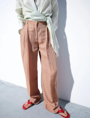 Mango Striped Linen Suit Trousers - Pink - 36