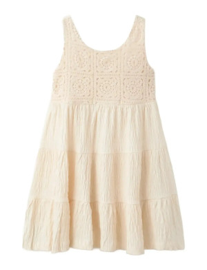 Mango Embroidered Textured Dress   5-6 Beige 5-6