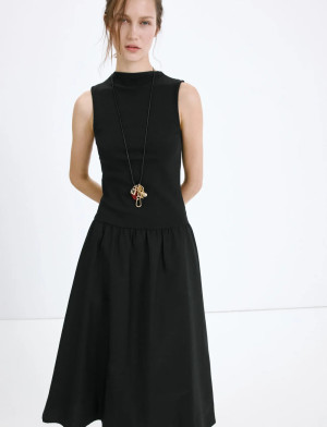 Mango Contrast-Bodice Dress - Black - XL Black XL