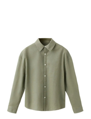 Mango Straight Linen Shirt - Khaki green - 140