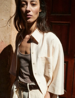 Mango Lyocell Overshirt With Pocket - Beige - S