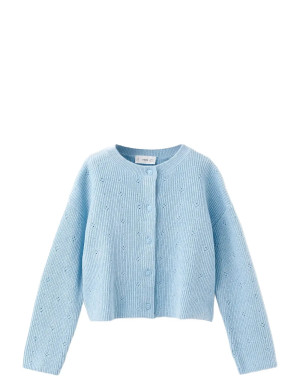 Mango Openwork Detail Knit Cardigan   3-4 Blue 3-4