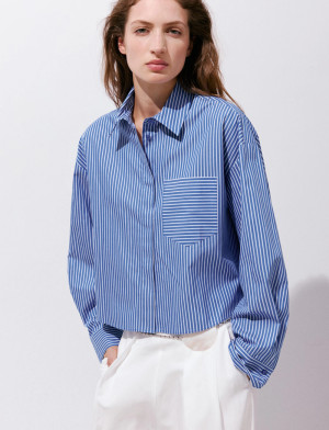 Mango Pocket Striped Shirt - Blue - XL
