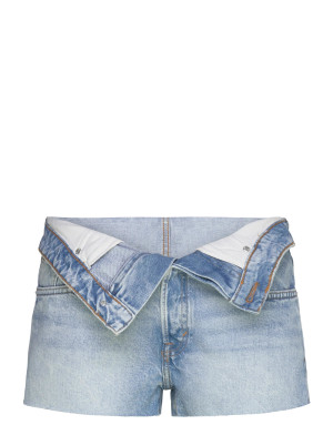Monki Lana Fold Down Denim Shorts - Blue - 27 Blue 27