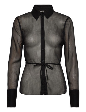 Monki Fitted Tie-Back Sheer Shirt - Black - 46