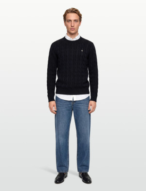 Morris Nathan Cable Oneck - Navy - M Navy M