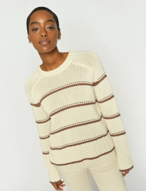 MOS MOSH Mmrola Bine Stripe Crewneck Knit - Cream - XS