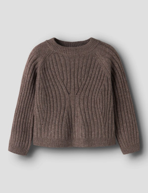 name it Nmfrikine Ls Short Knit Pullover Pb - Brown - 116