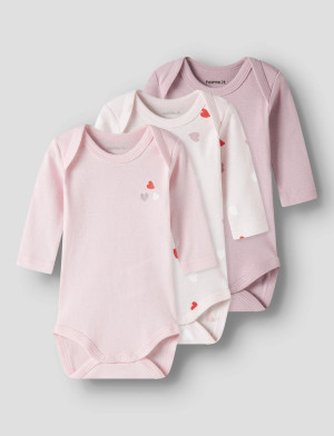 name it Nbfbody 3P Ls Carinaria Heart Noos - Pink - 80