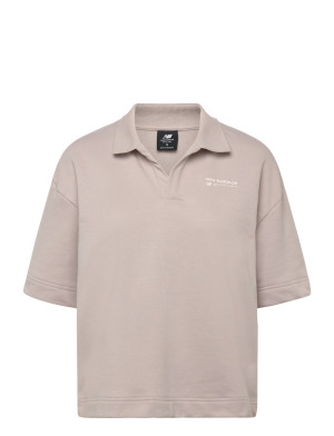 New Balance Linear Heritage French Terry Collared Shirt - Beige - M