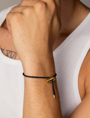 Nialaya Men's Black String Bracelet With Adjustable Gold Lock - Gold - ONE SIZE 20 cm