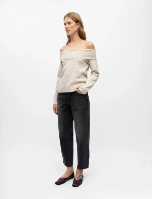 Object Objreynard L/S Re Off Shoulder Knit Div - Cream - XL