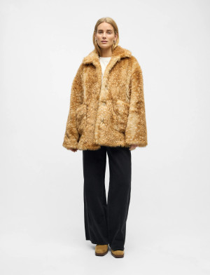 Object Objfai L/S Oz Fake Fur Jacket Aw Fair 25 - Brown - 40 Brown 40