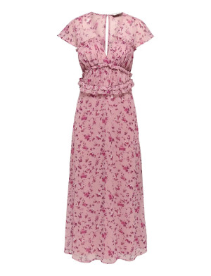 ONLY Onlvalda S/S Long Frill Dress Wvn Ex   S Pink S