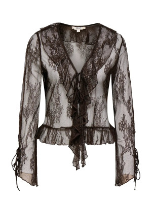 ONLY Onlcalibea L/S Ruffle Top Wvn Ex   L Brown L