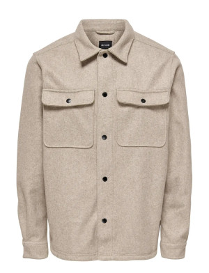 ONLY & SONS Onsash Ovr Woolen Look Pkt Ls Shirt Noos   S Beige S