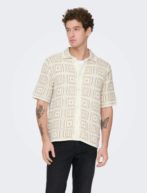 ONLY & SONS Onsbart Rlx 5 Ss Shirt Knit Noos - Beige - XL