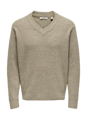 ONLY & SONS Onsmove Rlx Brushed V-Neck Knit   M Beige M