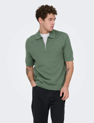 ONLY & SONS Onsmenu Reg Ss Structure Polo Knit - Green - XS