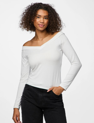 Pieces Pcmaliva Ls Offs V-Neck Top Jrs Noos Bc - White - M