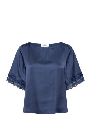 Rosemunde Rwsatina Ss Lace Boatneck Blouse - Navy - 36 Navy 36
