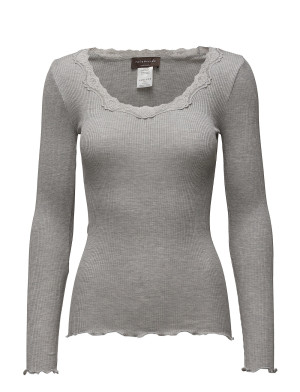 Rosemunde Rwbabette Silk Ls U-Neck Lace T-Shirt   XS Grey XS