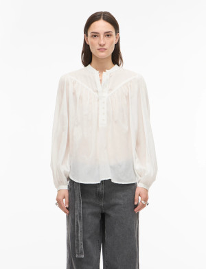 ROUGE EDIT Rousally L/S China Collar Shirt - White - 44 White 44