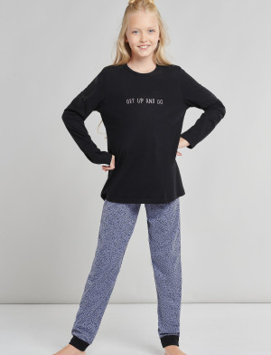 Schiesser Girls Pyjama Long - Black - 152