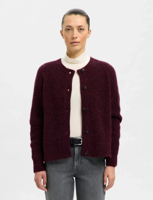 Selected Slwlulu Ls Knit Short Cardigan Noos - Burgundy - L Burgundy L