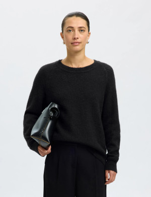 Selected Slwlulu Ls Knit O-Neck Noos - Black - L Black L