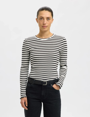Selected Slwanna Ls Crew Neck Tee Str Noos - Black - S Black S