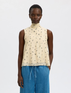 Selected Slfiris Sl Tie Top B - Cream - 44